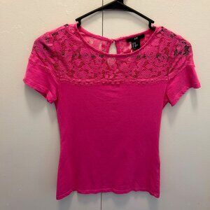 H&M Lace Short Sleeve Shirt Hot Pink Size S